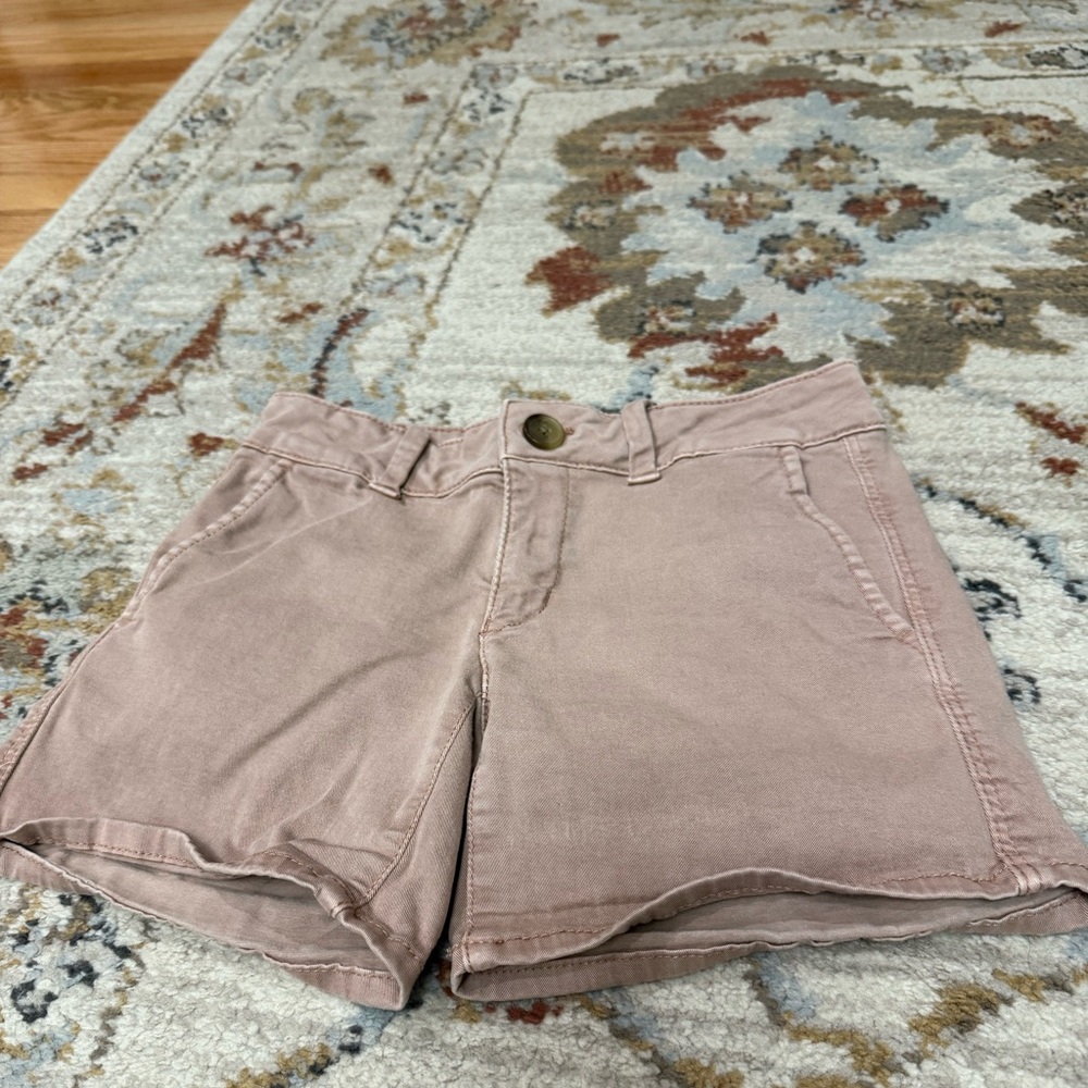 Women's Light Khaki Pink Denim Midi Super Stretch American Eagle Shorts